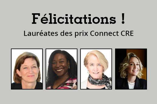 Composition mettant en vedette des photos de Sheila Botting, Arlene Dedier, Amy Erixon et Jessica Toppazzini reconnues par Connect Media comme lauréates des Canadian Women in Real Estate Awards