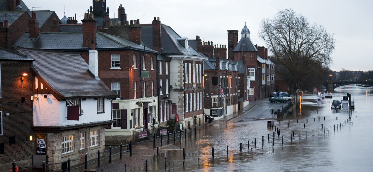 a flooded street in York, United Kingdom