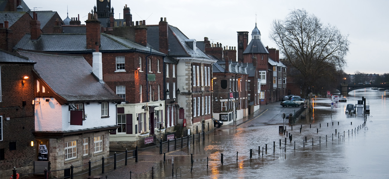a flooded street in York, United Kingdom