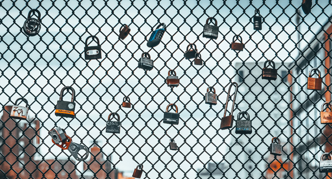 locks on a fence in an urban environment