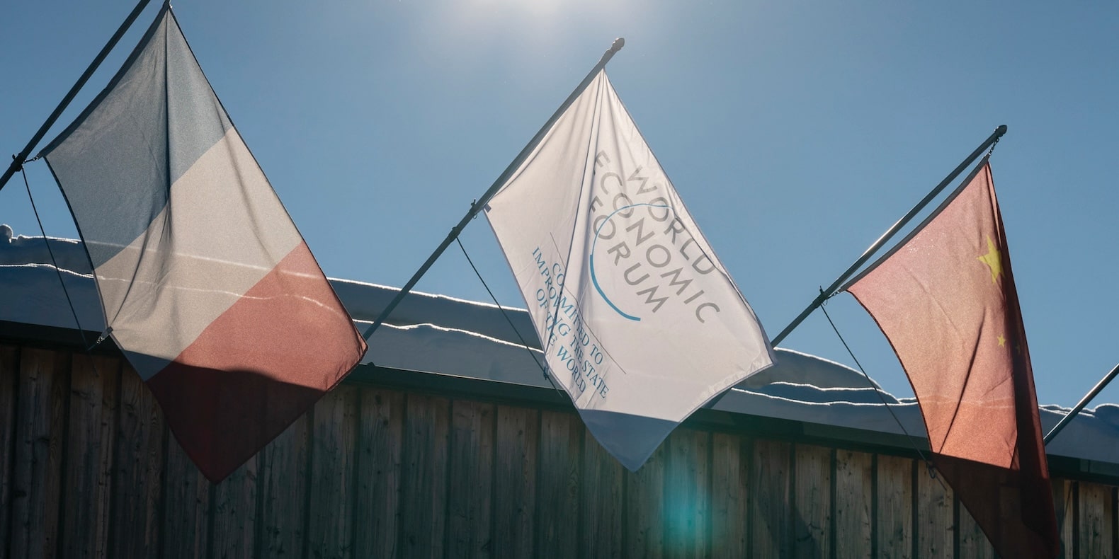 Flags at the World Economic Forum in Davos Switzerland