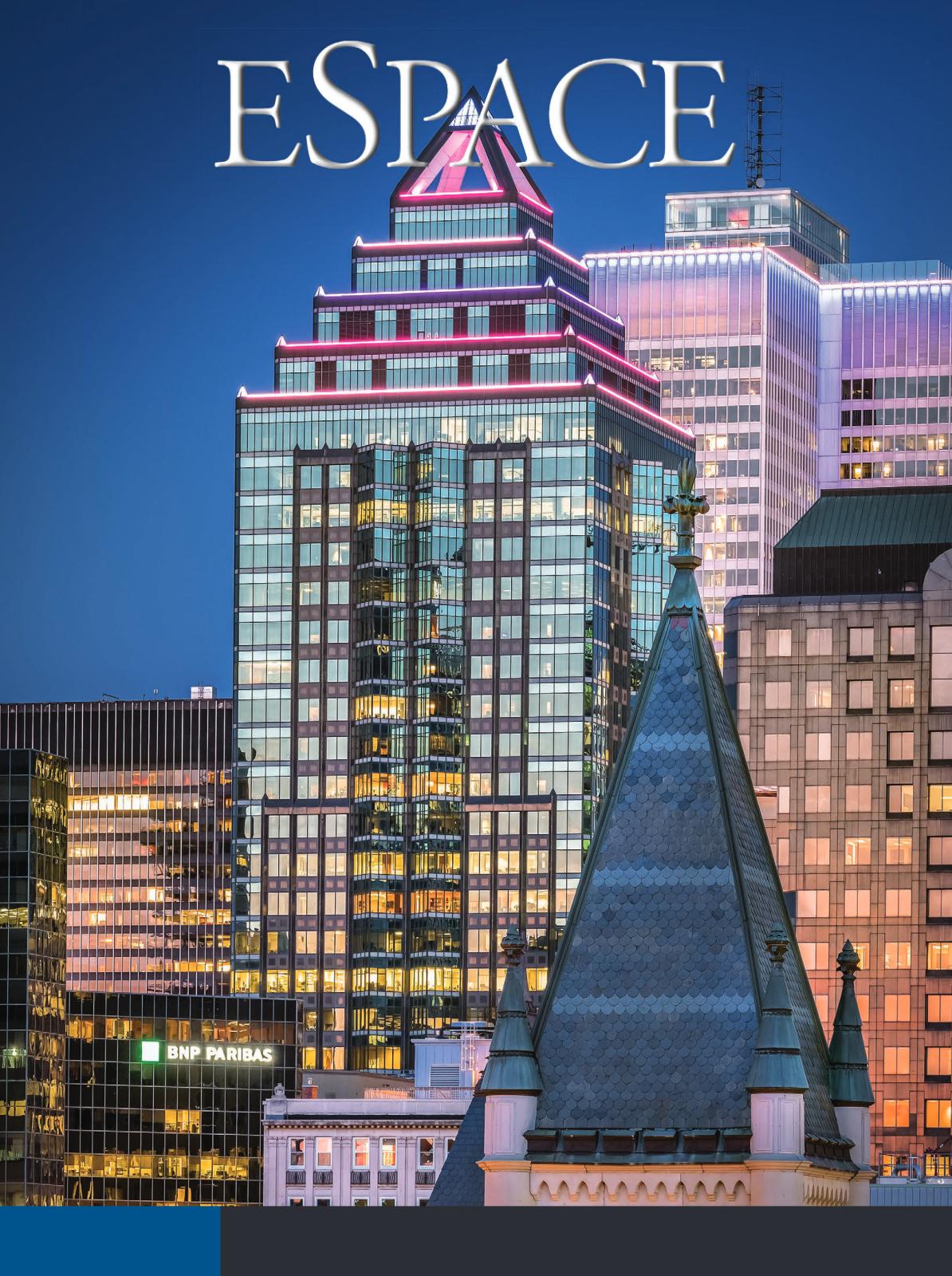 Couverture du magazine Espace présentant une image de l'horizon de Montréal