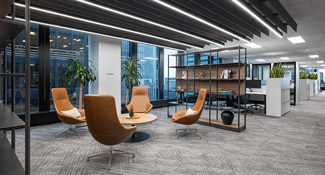 photo of a shared lounge space in Avison Young's new global headquarters in Toronto