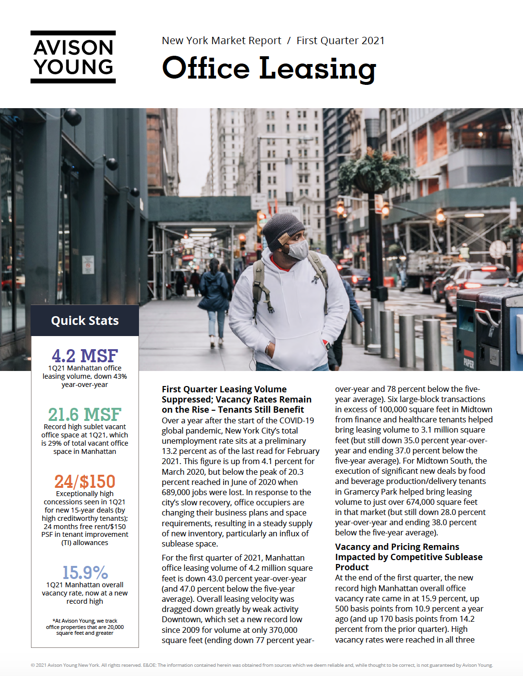 PRESS RELEASE: Avison Young Report Shows Manhattan Office Vacancy Rate Rose to Record Level in the First Quarter