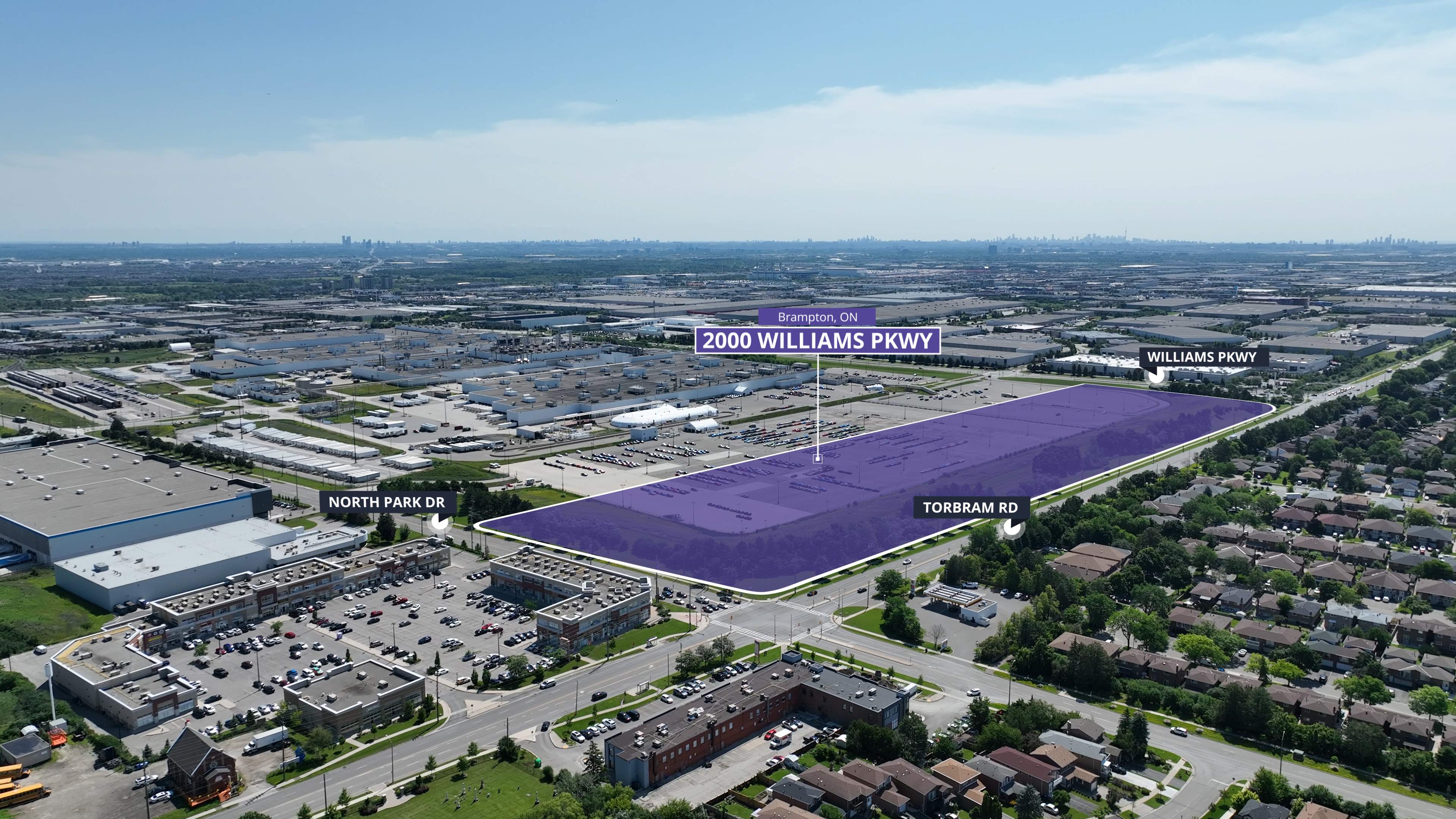 aerial view of industrial land at 2000 Williams Parkway in Brampton