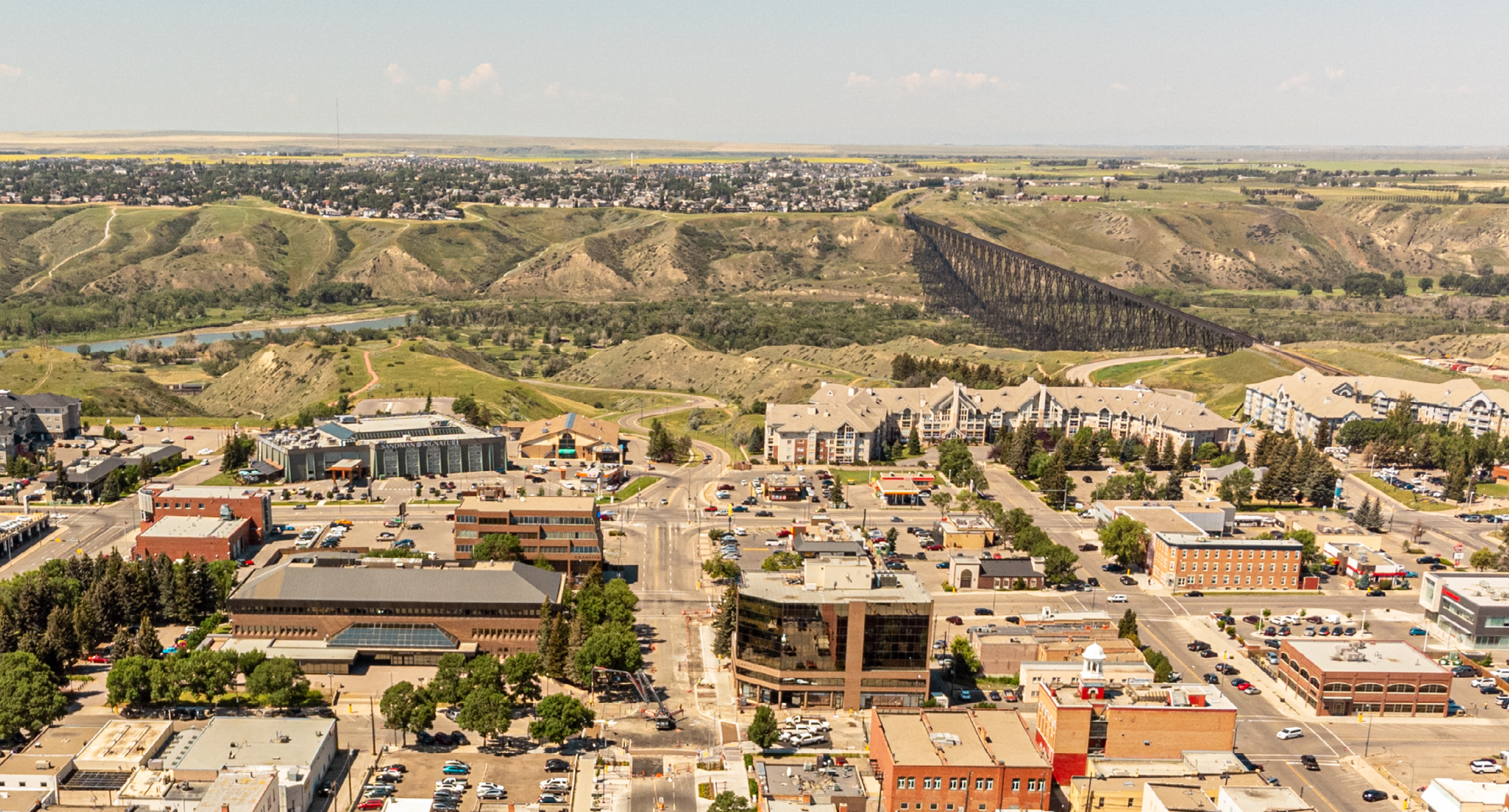 aerial view of Lethbridge, Alberta Canada