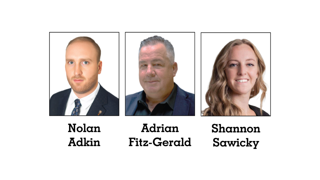 Headshots of Nolan Adkin, Adrian Fitz-Gerald and Shannon Sawicky