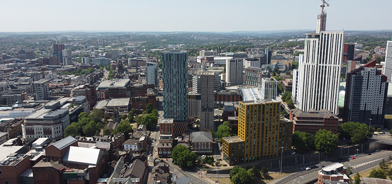 An aerial image of Leeds City Centre
